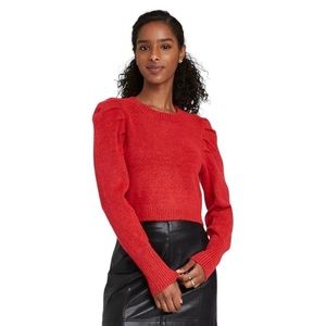 Wild Fable Cropped Red Puff Sleeve Sweater